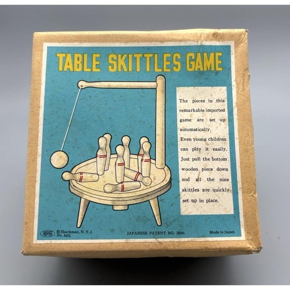 Vintage wood Table Skittles Game tabletop Shackman NY Made in Japan 1950's HTF